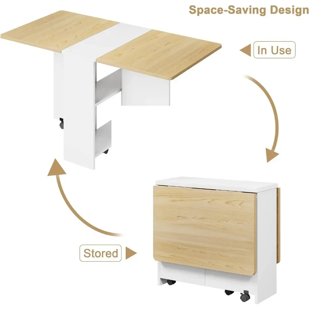 Mesa De Jantar Dobrável Extensível, Mesas De Sala De Jantar, 2-Tier, Drop Wood, Dobrável, Expansível, Retângulo, Cozinha, 4