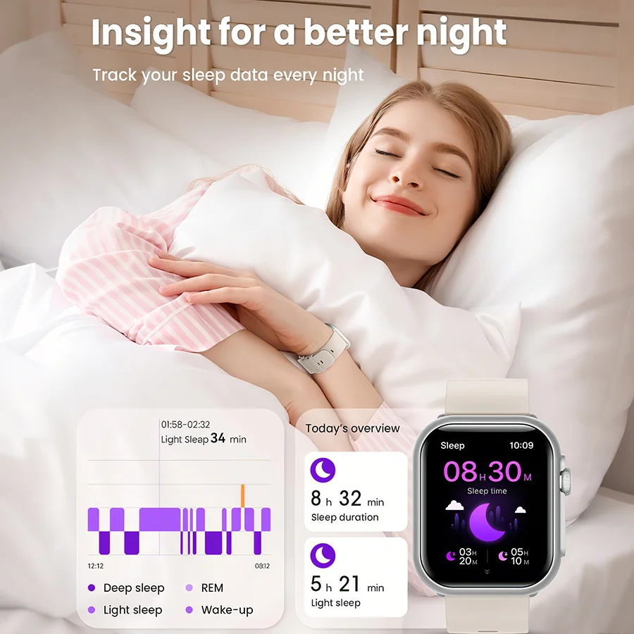 ساعة ذكية للنساء 1.83 بوصة شاشة عالية الدقة إشعار رسالة المكالمات النوم معدل ضربات القلب SpO2 مراقبة ضغط الدم جهاز تعقب للياقة البدنية