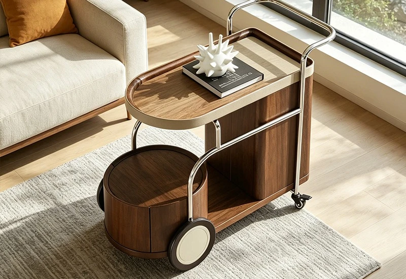 Simple and modern movable sofa side with wheels, living room trolley corner