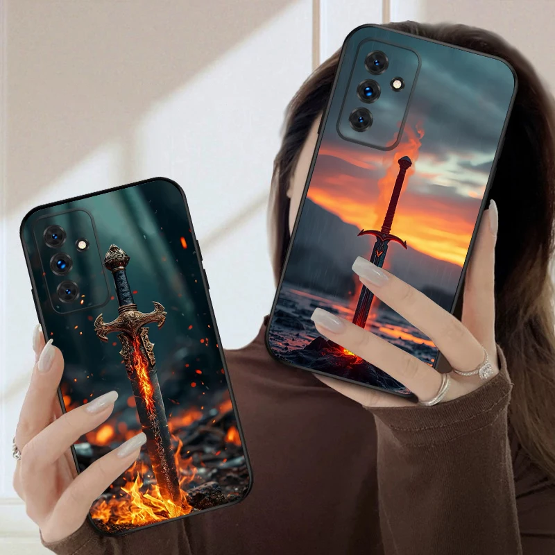 سيف مع نار لهاتف سامسونج S20FE S 21 22 23 FE 24 Plus 25 Ultra Galaxy M23 32 34 35 52 53 54 55 5G حافظة هاتف ناعمة من السيليكون #3