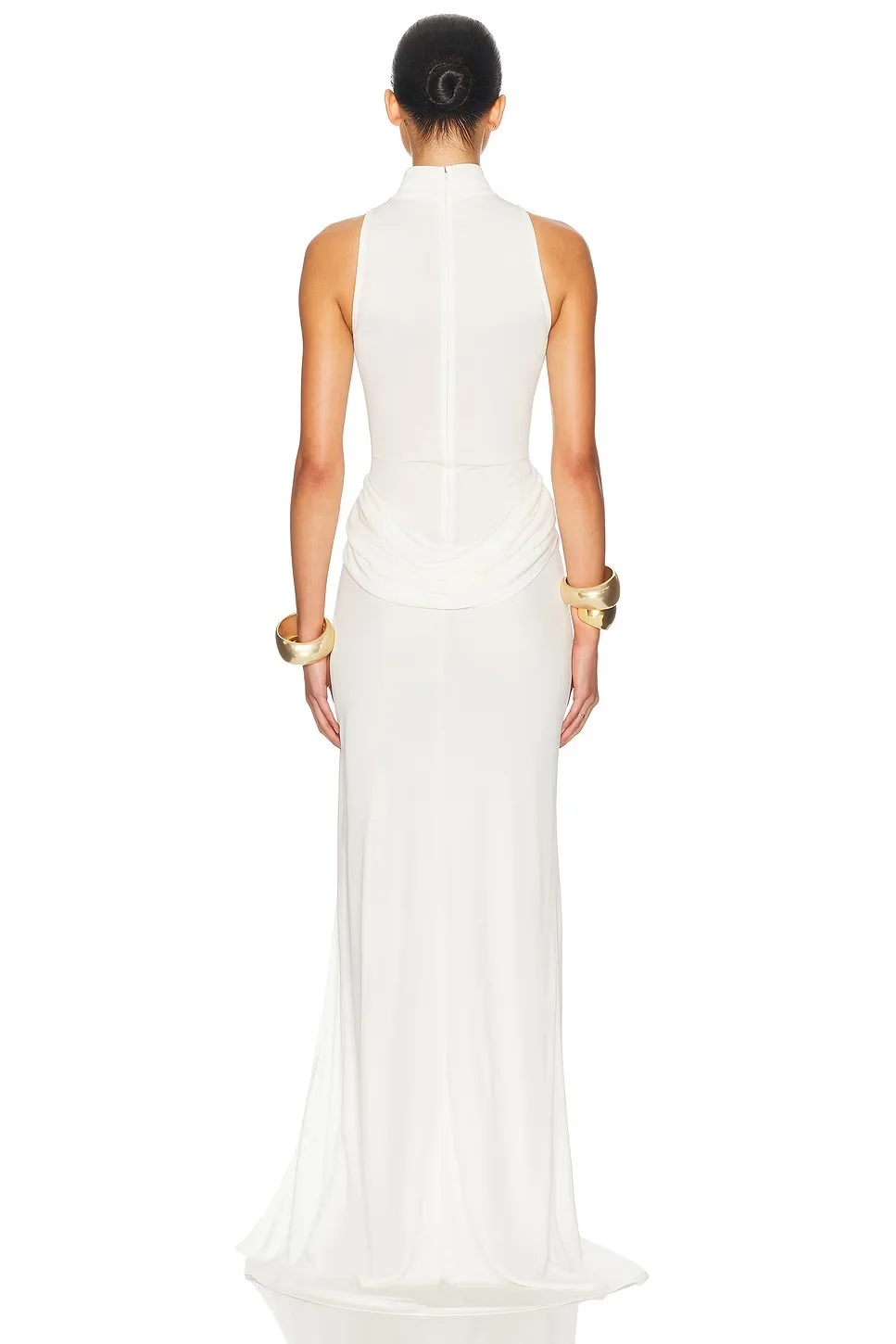 Robe longue fendue sans manches, couleur blanche, demi-col haut, mode femme, robe de soirée, de mariage, tenue de vacances et de vocation