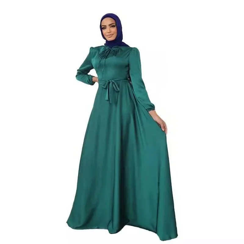 2025 Ramadan Solid Color Maxi Dress Elegant Soft Satin Robe Ropa De Mujer Envio Gratis Muslim Dubai Abaya Woman Caftan Marocain