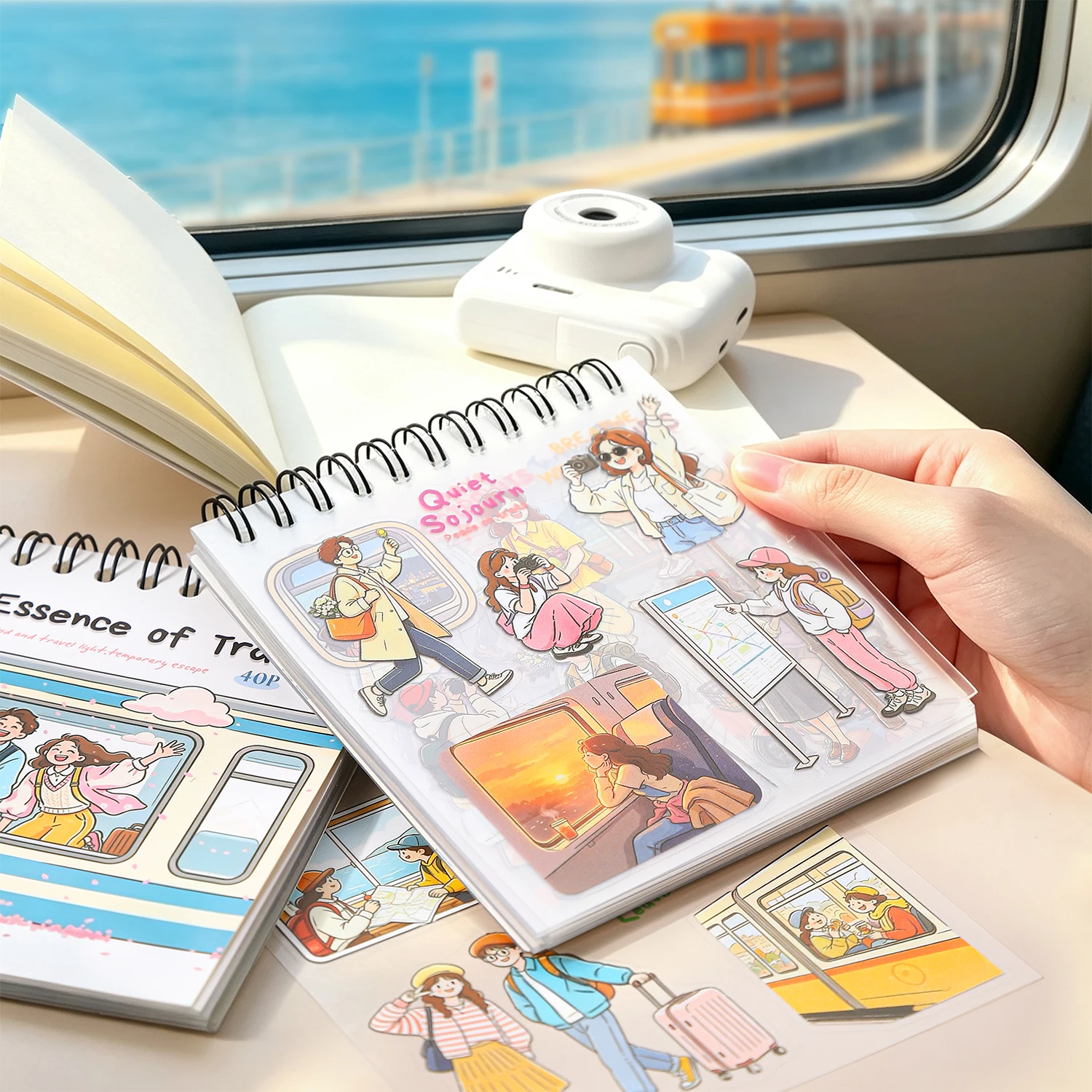 40sheets Travel Significance Series Kawaii Travel Clock in City Scenery Die cut Sticker Book DIY Scrapbook Aesthetics Stationery