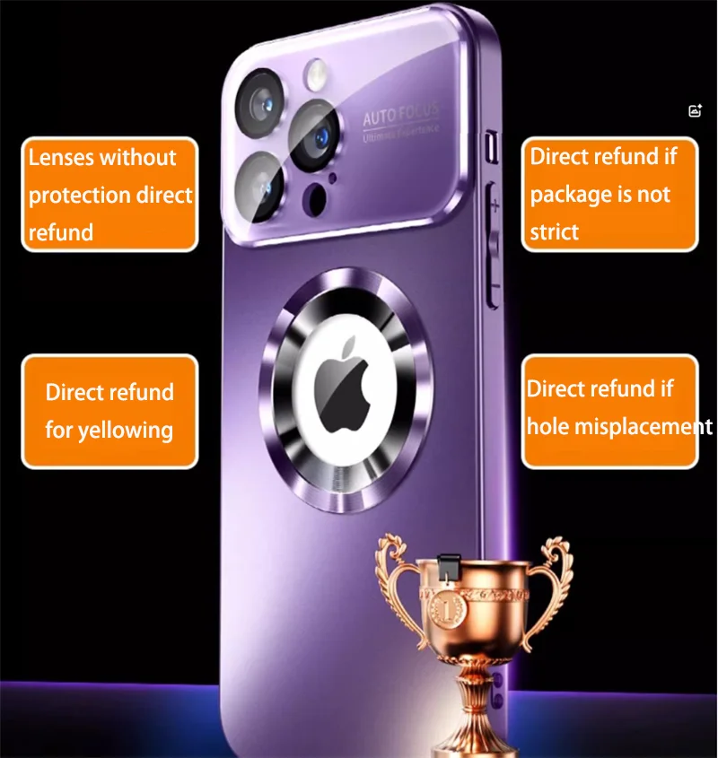 Mobile phone case compatible with iPhone16Promax/15pro/14plus glass frosted large window magnetic phone case with lens film anti