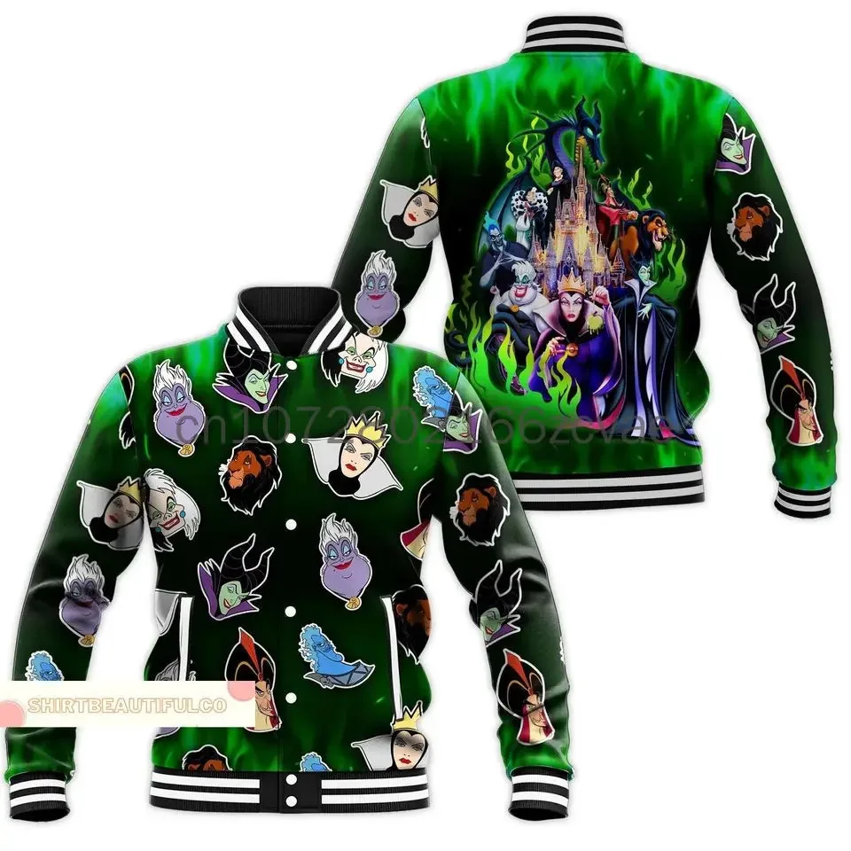 2024 New Villains Maleficent Baseball Jacket Disney Maleficent Casual Baseball Jacket Oversize Street Men\'s and Women\'s Jackets