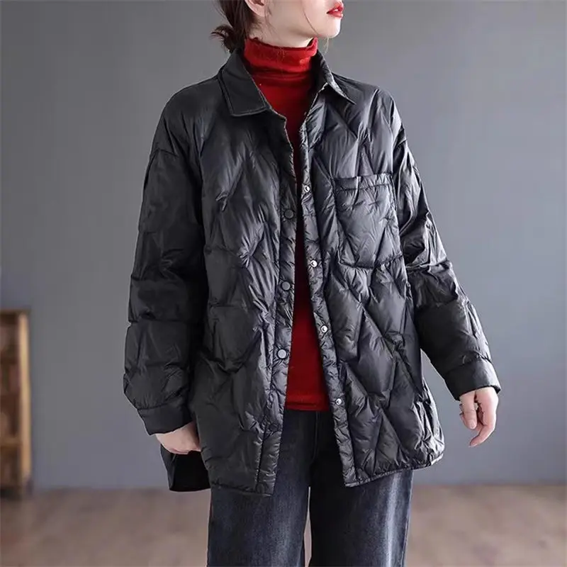 

Autumn Loose Long Sleeve Women's Jacket Oversized Casual Style Solid Color Lapel Single Breasted Warm Quilted Coat Z3308