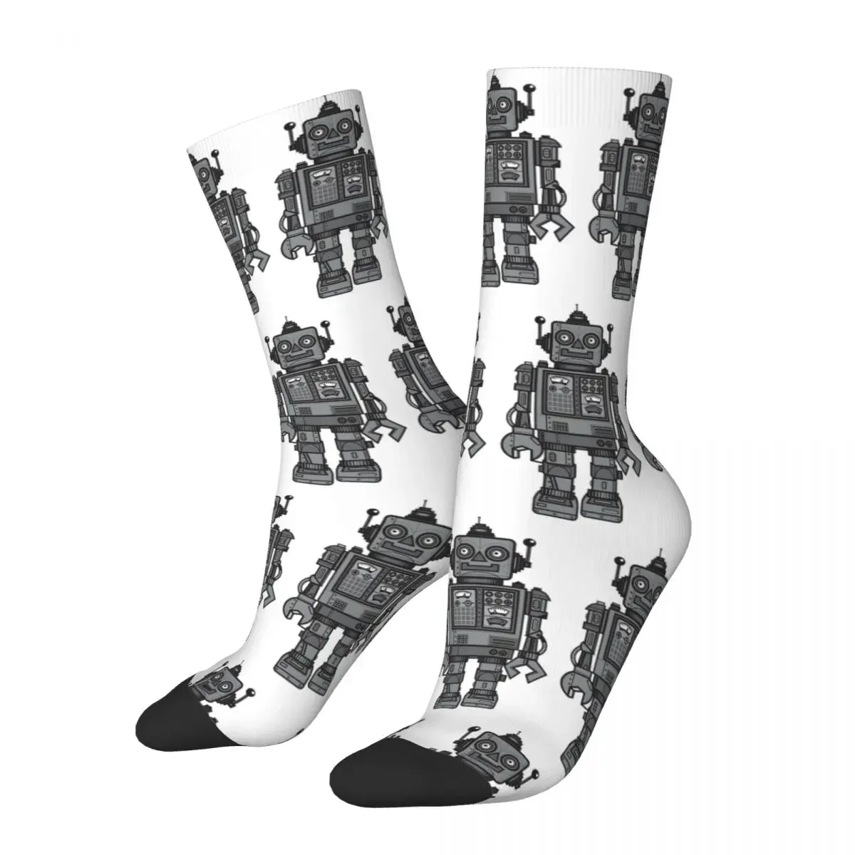 Vintage Robot Socks Harajuku Sweat Absorbing Stockings All Season Long Socks Accessories for Man's Woman's Birthday Present