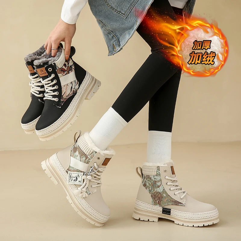CRLAYDK أحذية الشتاء للنساء مقاوم للماء الدافئة الثلوج الفراء اصطف الجوارب العروة وحيد معزول في الهواء الطلق المشي الدانتيل يصل أحذية قتالية