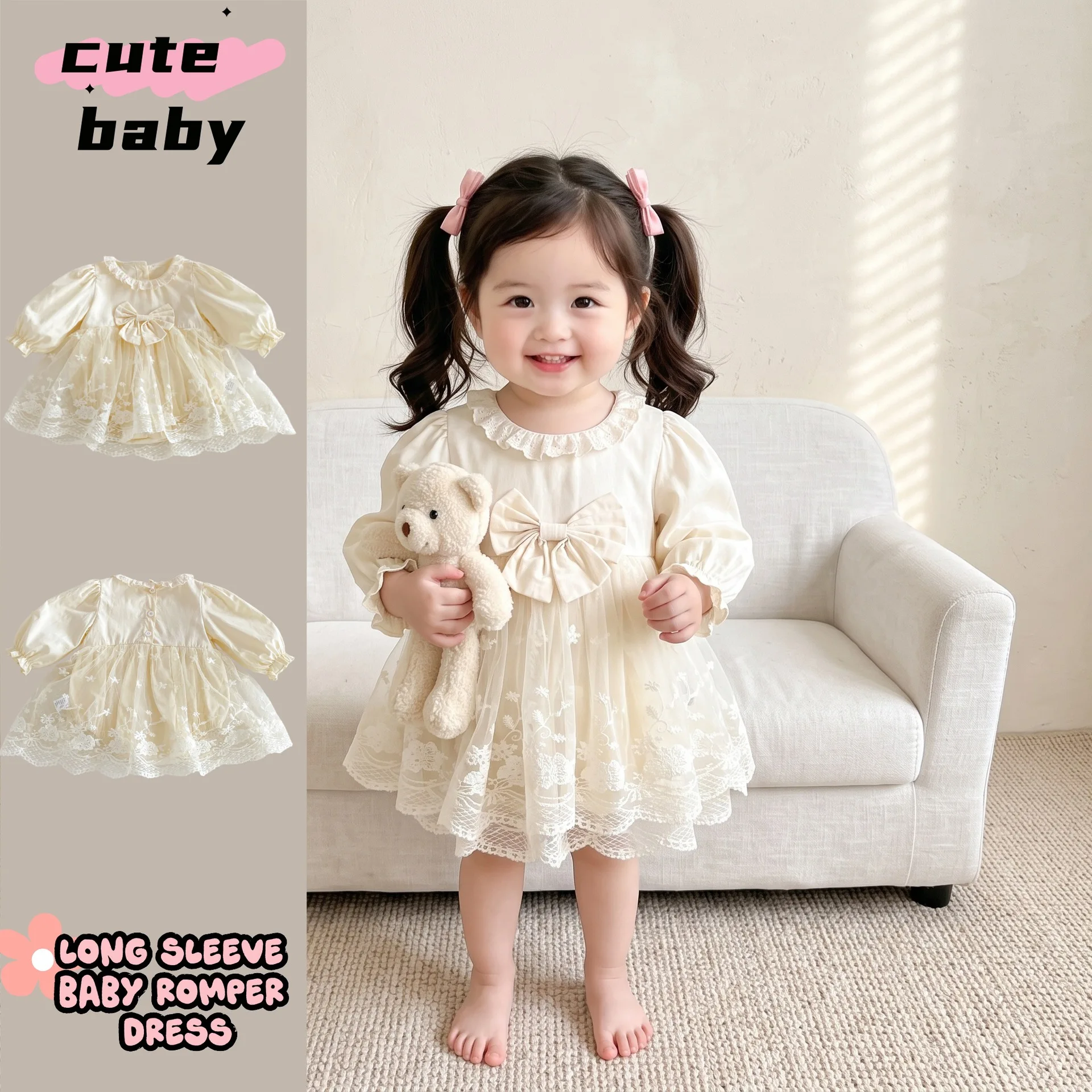 INS Baby Clothes Autumn Jumpsuit Mesh Bag Fart Ha Dress Girl Baby Sweet Princess One Month Old Dress