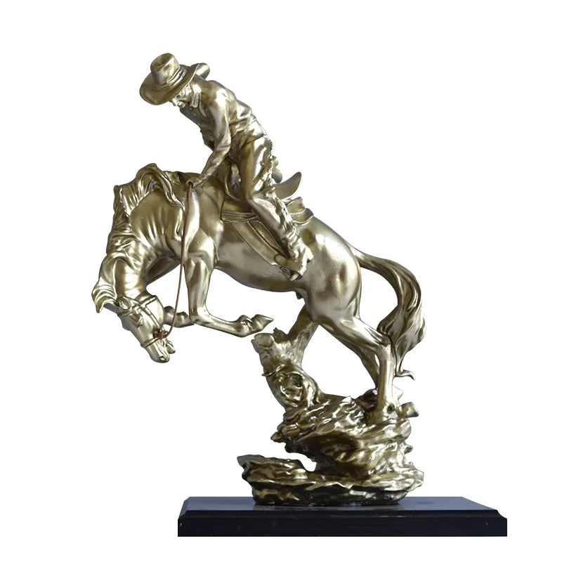 Resin American Cowboy Statue Horse Rider Sculpture Horse Trainer Figurine Office Living Room Home Decoration Gift