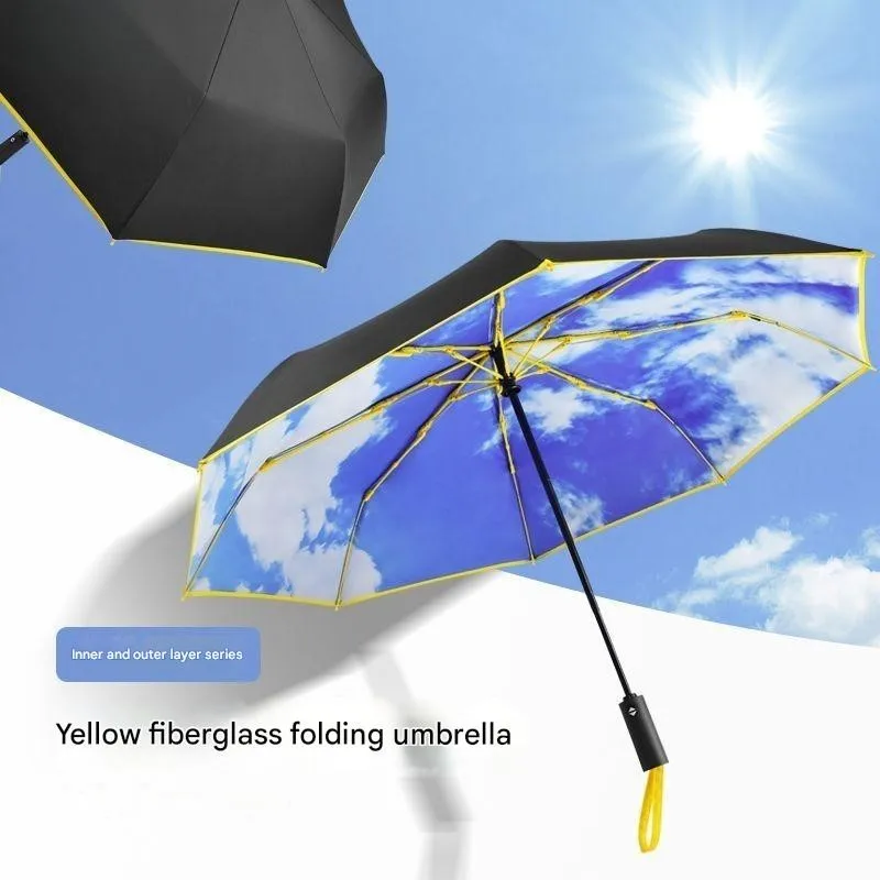 

Высококачественный полностью автоматический складной цельный двухслойный зонт «Голубое небо и белое облако» для обеих солнечных и дождливых дней двойного назначения