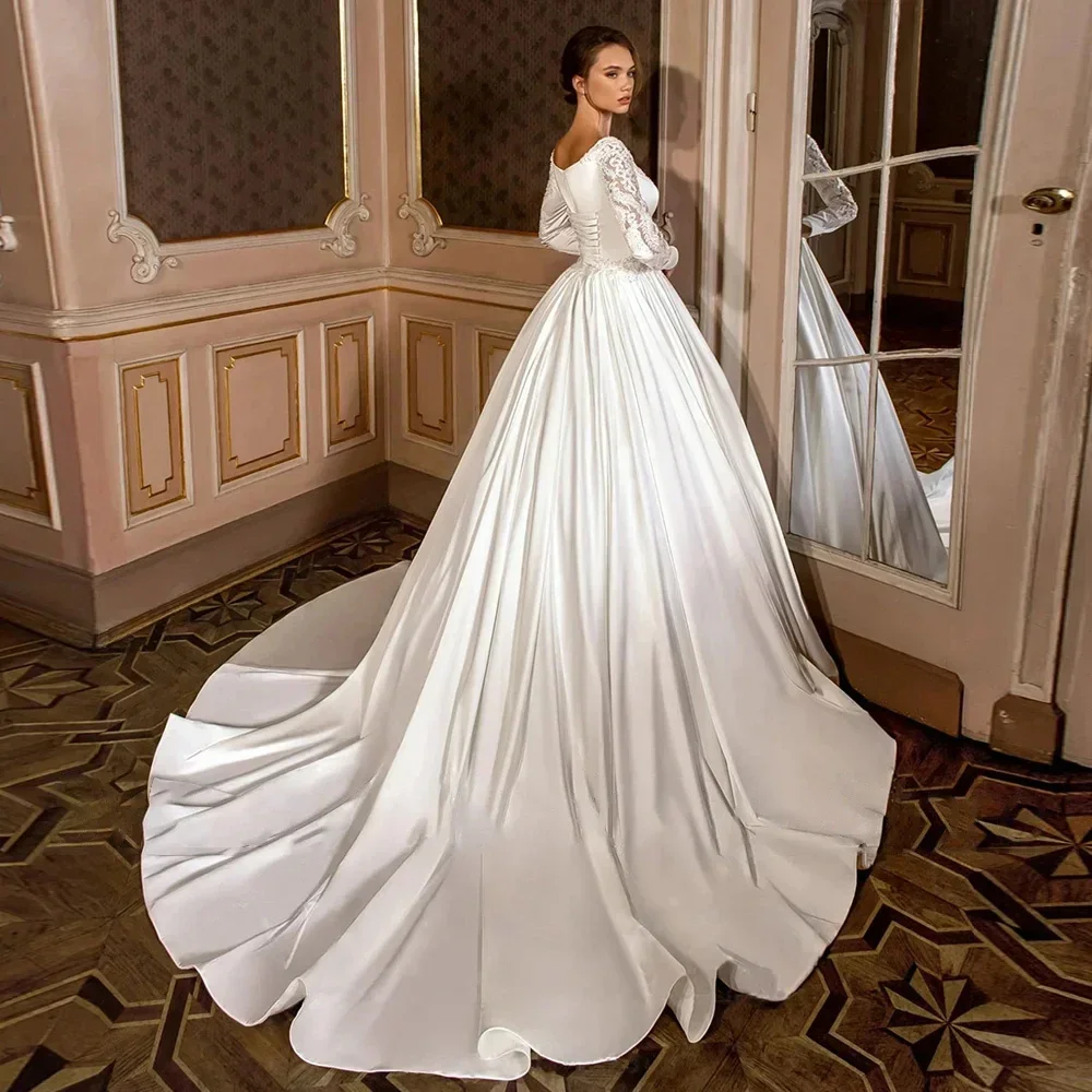 Flavinke personnalisé charmant col en V profond une ligne robes De mariée pour femmes dentelle Appliques robes De mariée à manches longues Vestido De Noivas