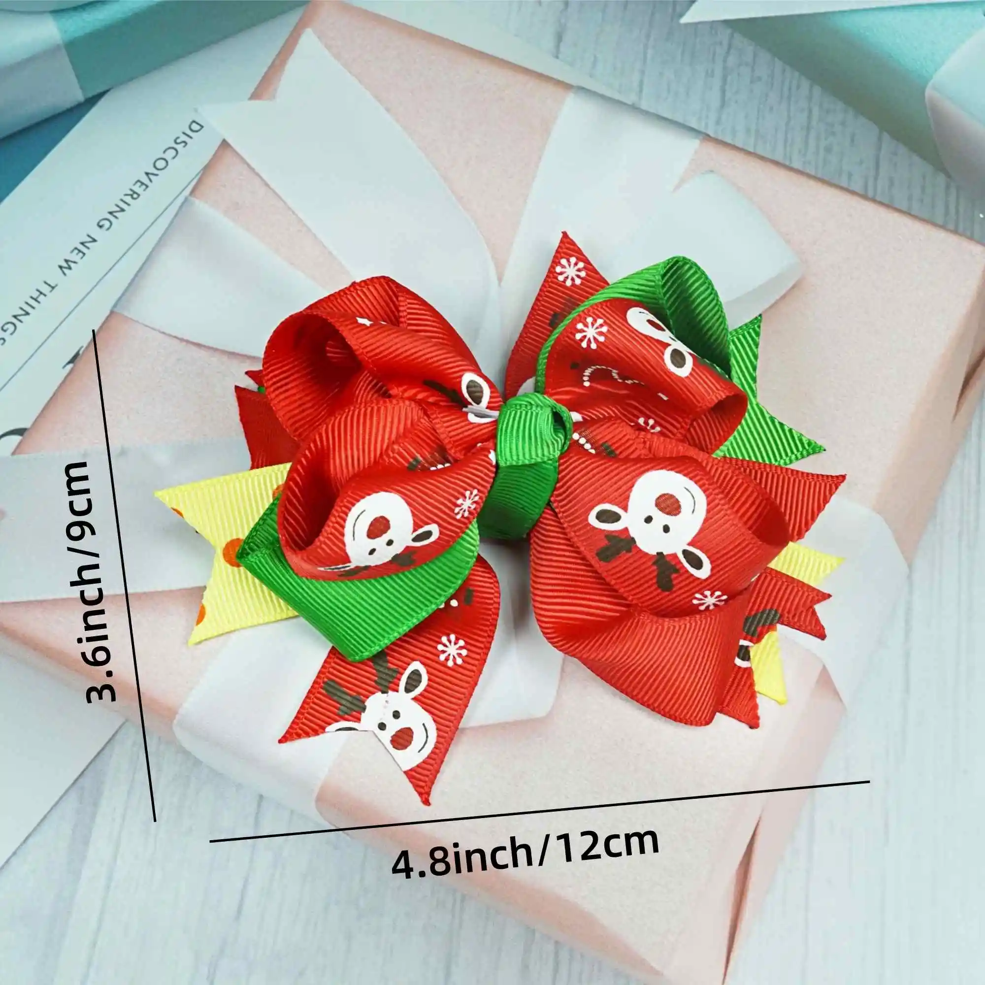 6/8PCS Christmas Hair Bows 4.8Inch Grosgrain Ribbon Bows Alligator Hair Clips Hair Accessories Christmas Gifts for Baby Girls