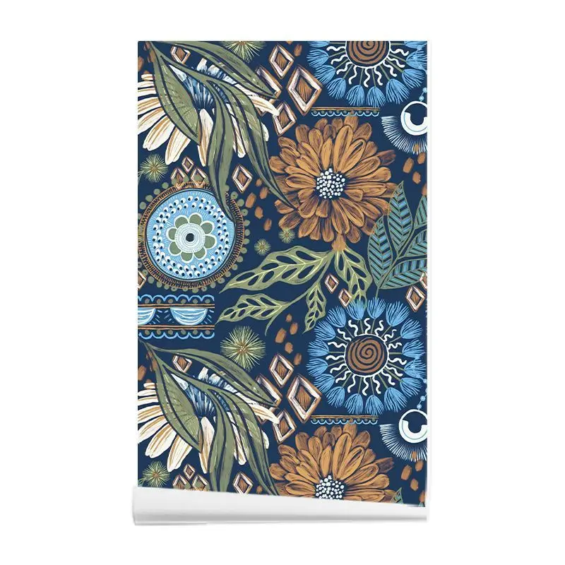 

Boho Floral Peel and Stick Wallpaper Ethnic Flower Leaf Self Adhesive Contact Paper Waterproof Wall Sticker for Bedroom Cabinet