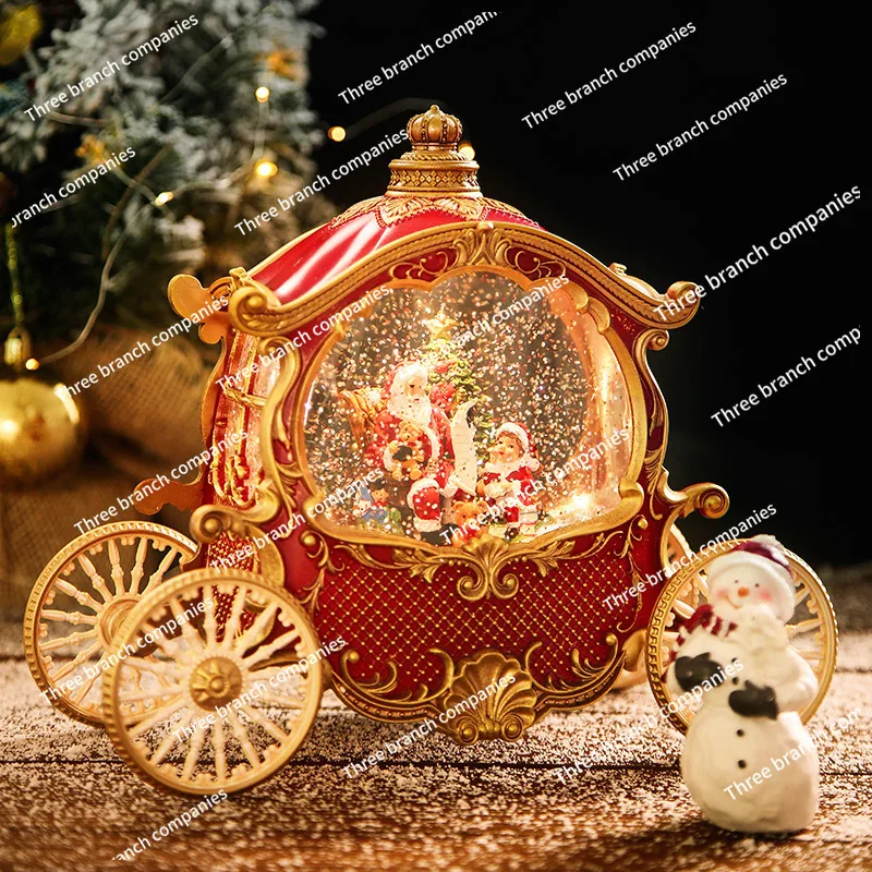 High-end Christmas Pumpkin Carriage Old Man Music Box Music Box Wind Lamp Decoration Birthday Gift Crystal Ball Ornament