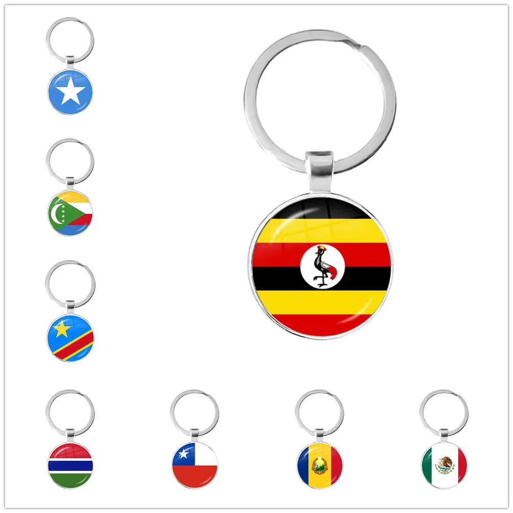 National Flag Keychain Djibouti,Uganda,Gambia,Congo,Gabon,Comoros,Lesotho,Somalia,Bulgaria 25mm Glass Keyholder Gift