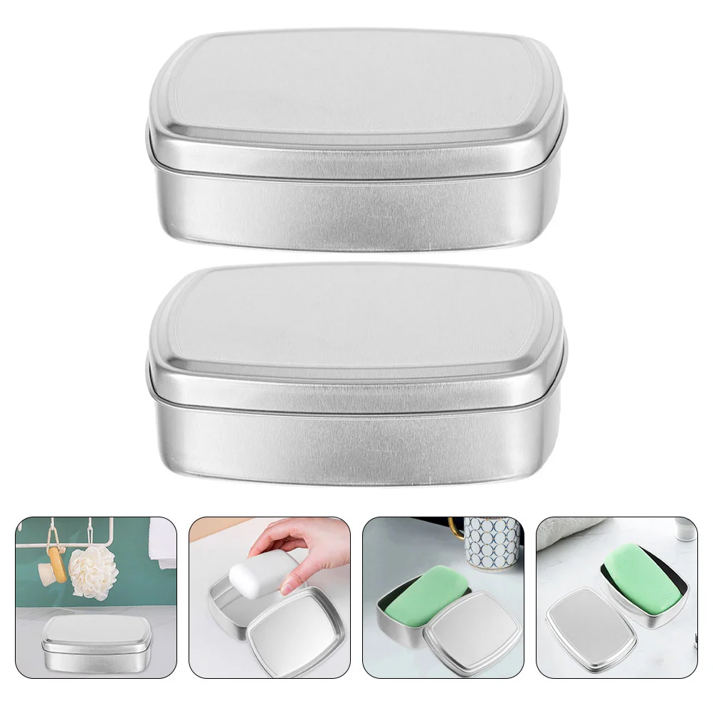 

2 Pcs Shampoo Aluminum Soap Dish Travel Mini Hand Lotion Shower Bar Holder Case