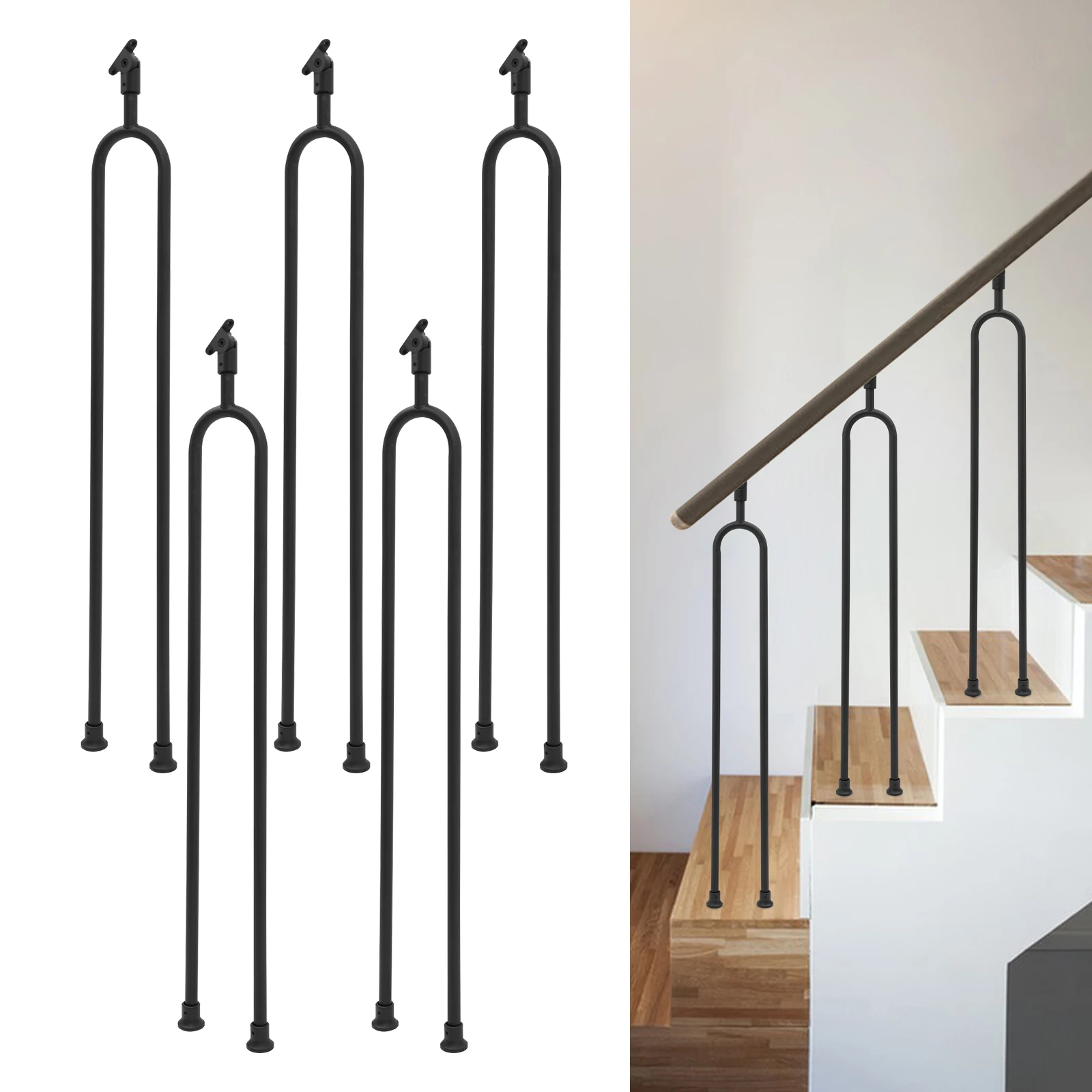 5 قطعة الحديد الأسود 101 سنتيمتر U على شكل درج العمود قابل للتعديل سقف قوس درابزين دعم العمود #5