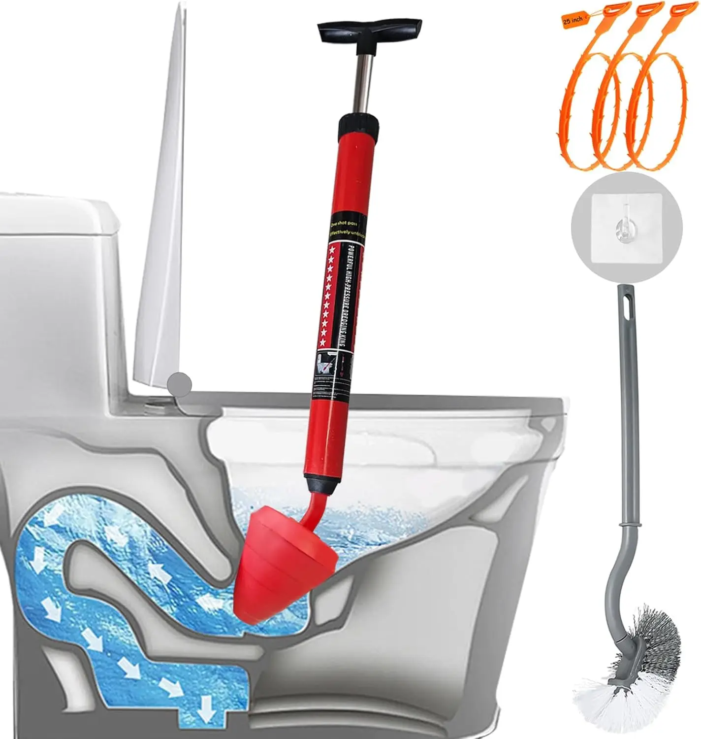 

Вантуз для унитаза, мощные вантузы высокого давления для ванной комнаты, набор: ёршик для унитаза и вантуз - мощный очиститель сливов и сверхпрочный инструмент для прочистки.