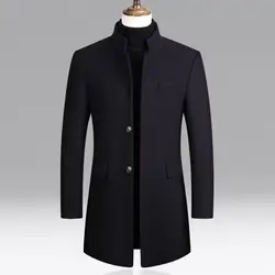 Woolen Coat Male Mid-Length Men Trench Coat Autumn Winter Pockets Single Breasted Slim Fit Windbreaker Coat Men Jacket Outwear