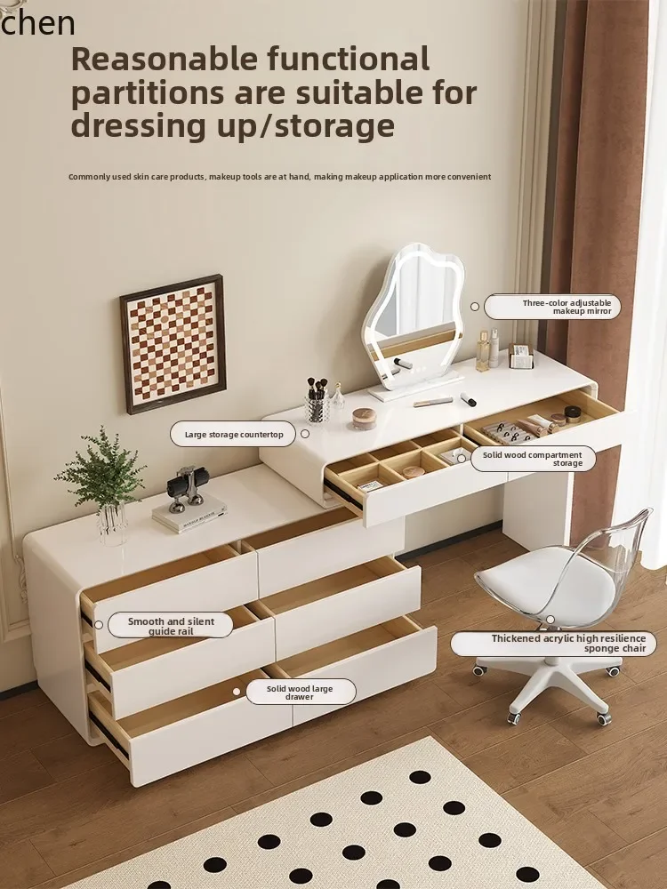 ZML Solid Wood Dressing Table Storage Cabinet Chest of Drawers Integrated Extendable Bedroom Makeup Table Simple Design