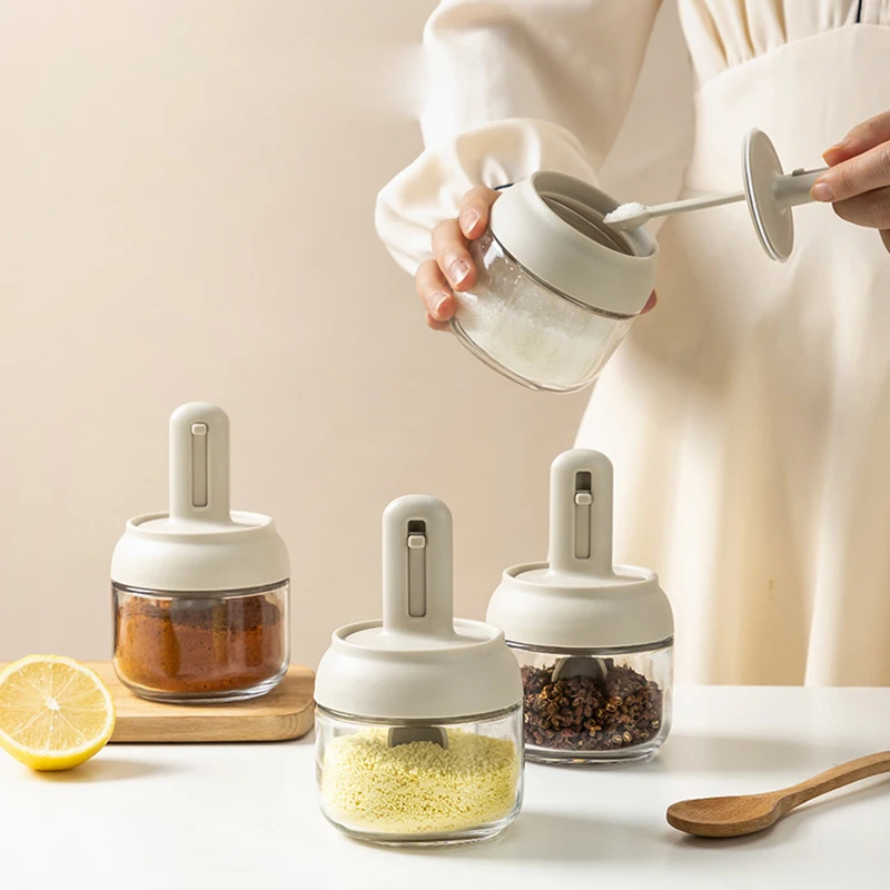 

Spoon Lid Integrated Seasoning Jar Kitchen Household Commercial Sealed Moisture-proof Barbecue Salt Glass Seasoning Bottle ZG182