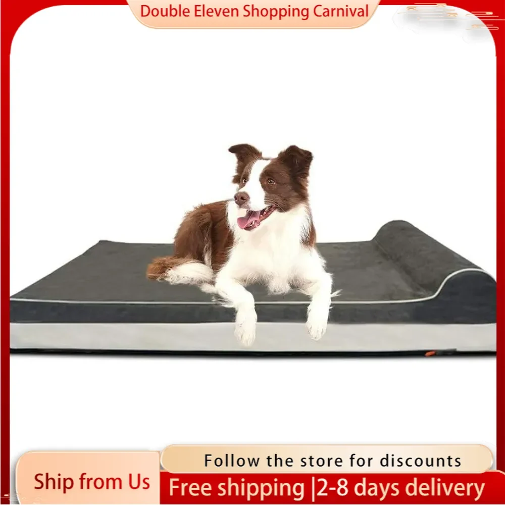 Orthopedic Memory Foam Extra Large Dog Bed with Pillow and Durable Water Proof Liner & Removable Washable Cover & Smart Design