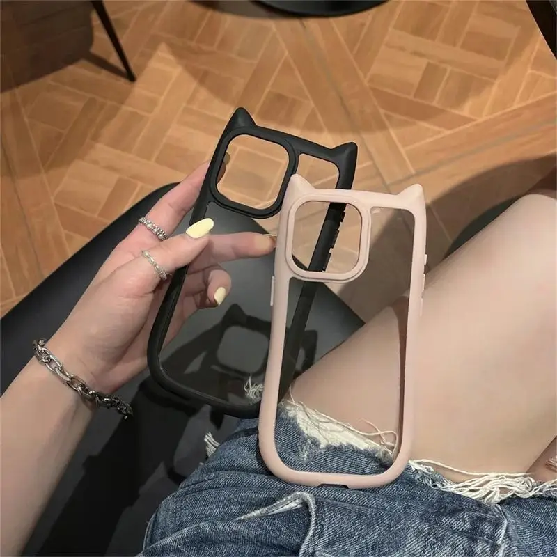 Korean Cute Funny Candy Color 3D Cat Ears Transparent Case For iPhone 16 15 14 ProMax Plus 13 12 11 X XS Pro Max XR Kawaii Cover - náhled 5