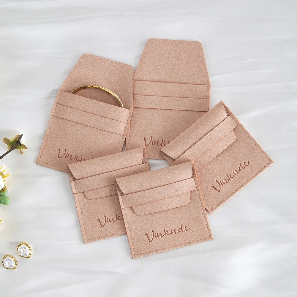 

50Pcs Velvet Microfiber Jewelry Bags Personalized Text Flap Mini Pouches Customized Jewellry Earrings Necklace Gift Packaging