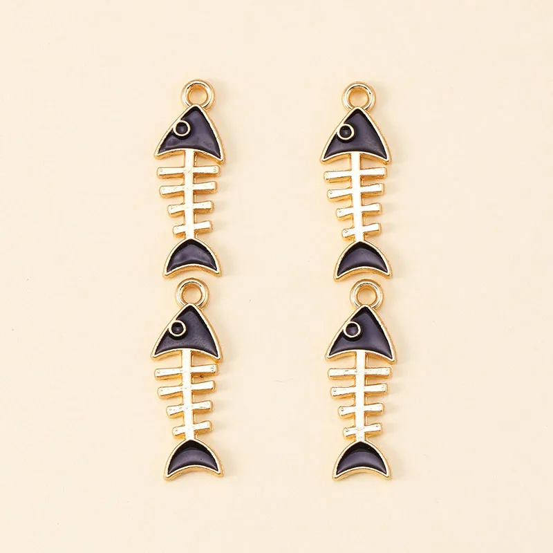 12Pcs 8*23mm Enamel Charms Gold Color Fish Bone Pendant for Jewelry DIY Making Bracelet Earrings Keychains Handmade Accessories