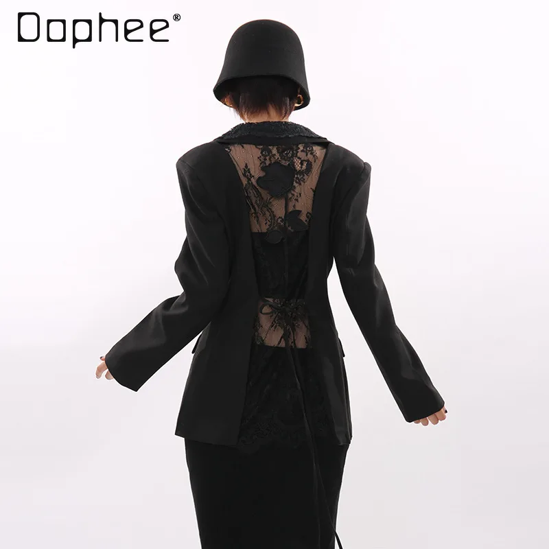 جديد خريف 2025 سترات مثيرة للفتيات المثيرة بتصميم عتيق للتخسيس الراقية من الدانتيل بدون ظهر للنساء سترة عصرية فريدة من نوعها OL