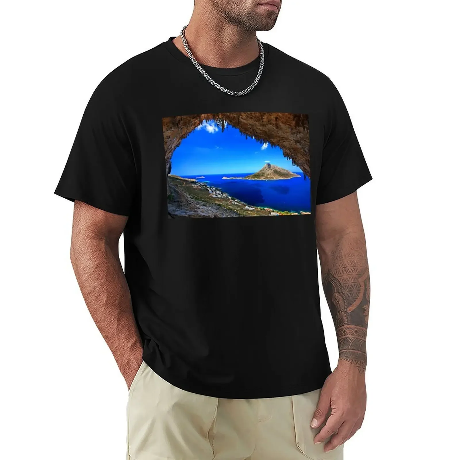 Grande Grotta, paraíso de escalada-Camiseta de la isla de Kalymnos, ropa estética personalizada, ropa pesada para hombres