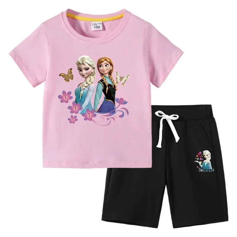 

MINISO Frozen Children's T-shirt New Foreign Trade Children's Clothing Ins Cotton Children's Short-sleeved Pants Two-piece Suit