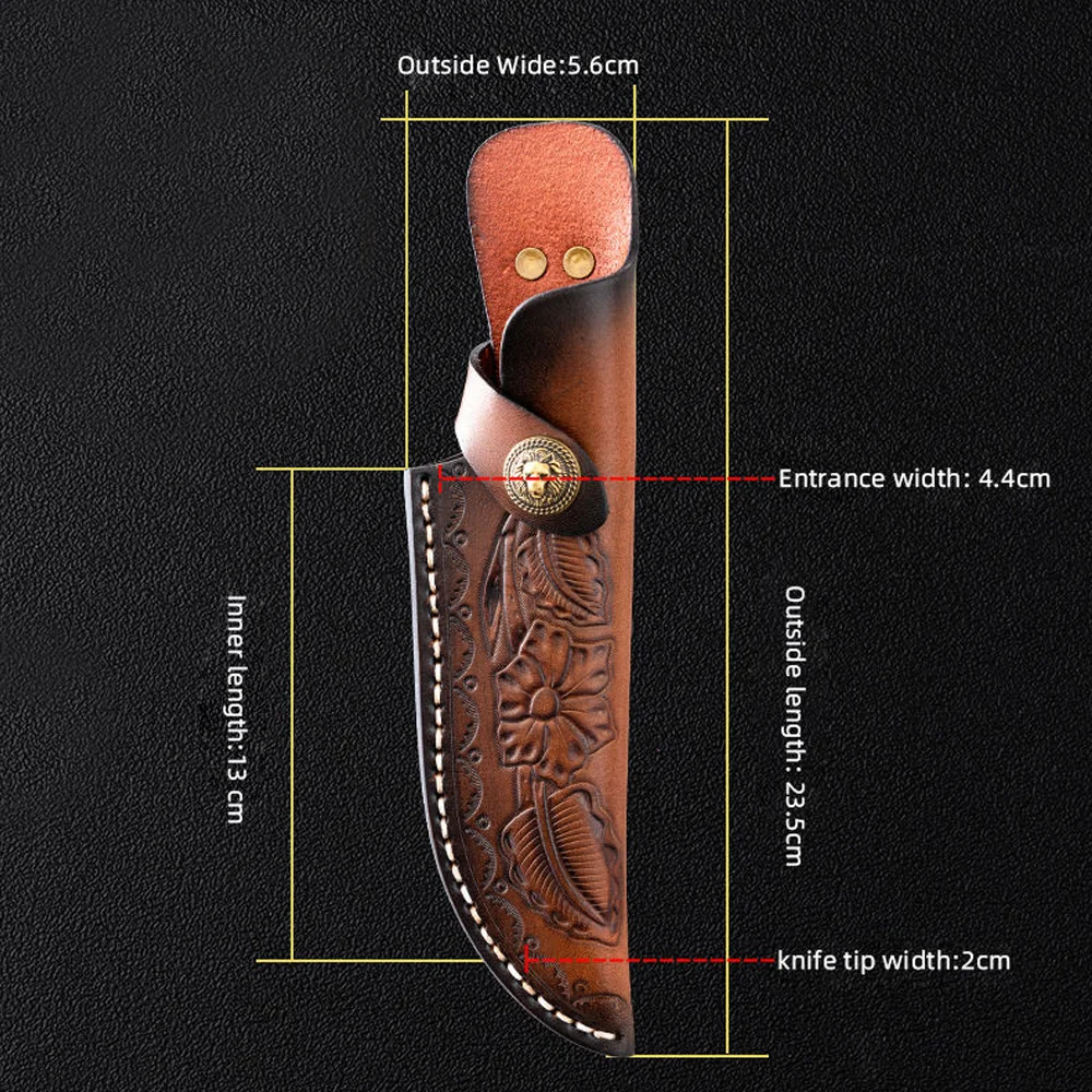 23.5 CM Fixed Blade Knife Holder First Layer Cowhide Lion Head Button Leather Cover Kitchen Knife Protective Cover Scabbard