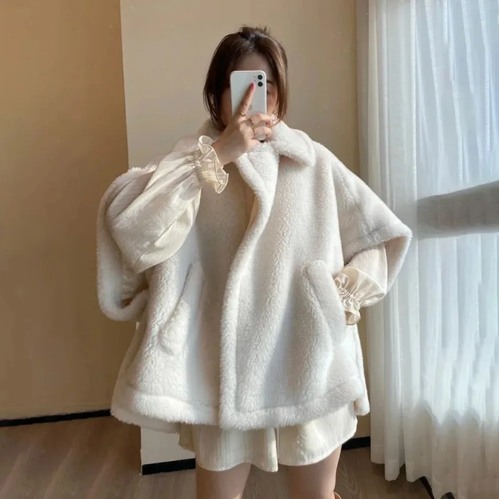 2024 New Fashion Sheep Wool Jacket Winter Real Wool Fur Coat Women Fashion Teddy Lady Streetwear Wool Cloak Thick Warm Overcoat