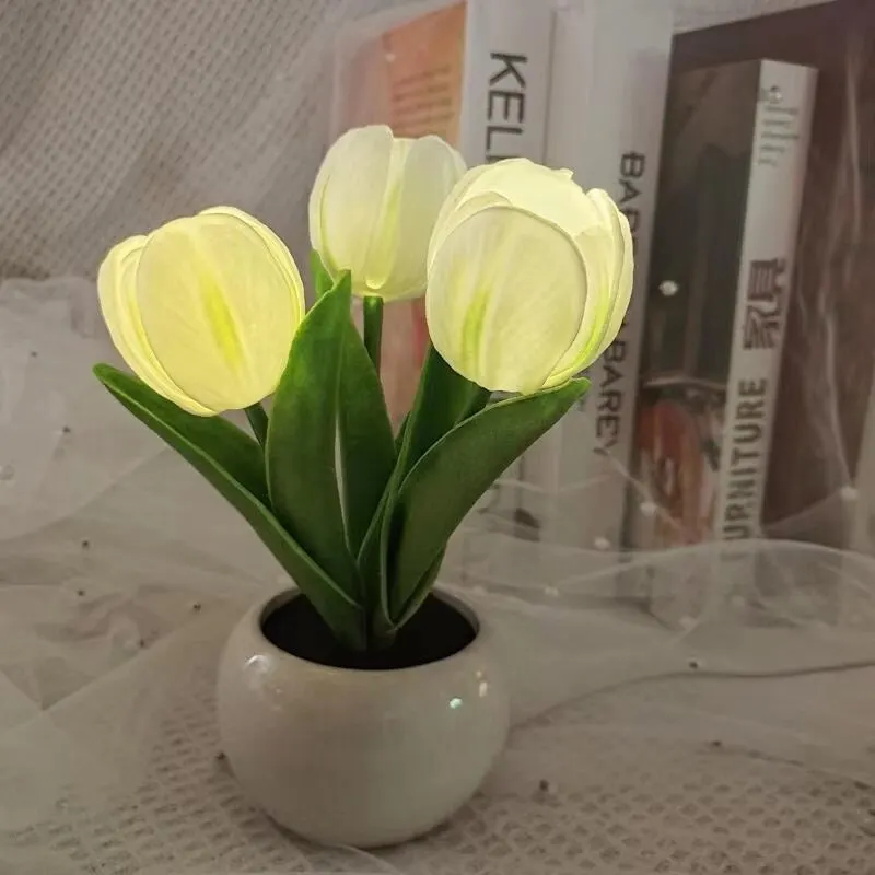 Lámpara de mesa LED de tulipán para decoración del hogar, ramo de flores de simulación, ambiente romántico, regalo de cumpleaños