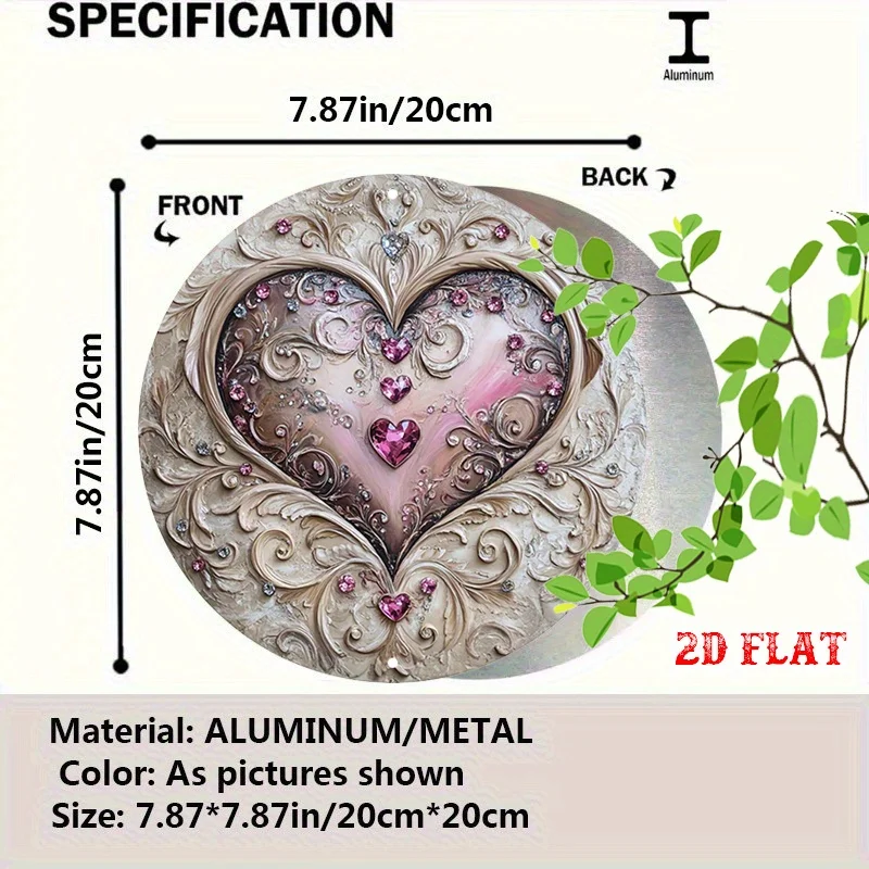 Heart Shaped Iron Wall Art with Synthetic Gems, Elegant Round Decor for Restaurant Patio Art Studio, 7.8 x 7.8 Inch Fine Craft