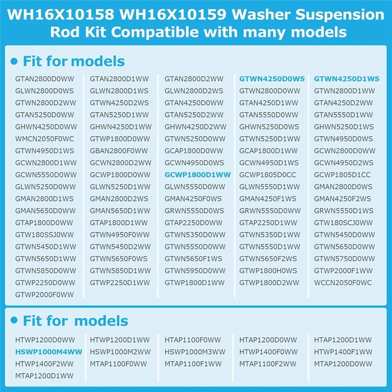 ABGR-4PCS WH16X10158 WH16X10159 Unterlegscheibe Aufhängungsstange Set Für GE & Hotpoint Unterlegscheibe Ersetzen PS3654190 PS3654191 2754602
