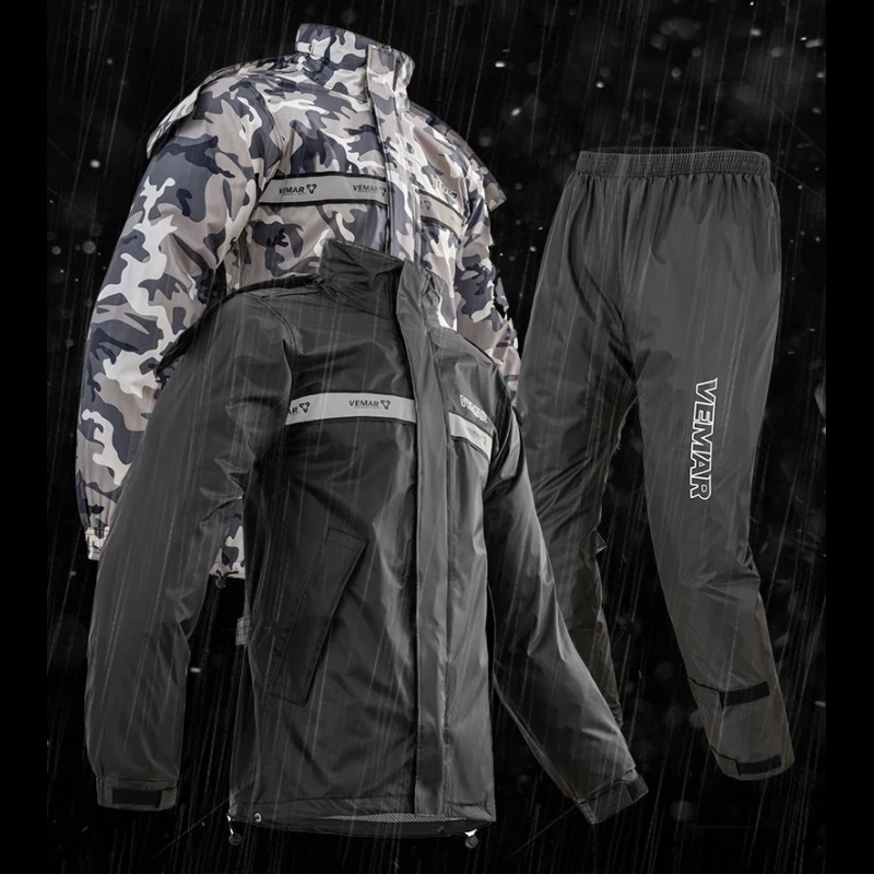 Men's Motorcycle Rain Suit 2-Piece Waterproof Reflective Jacket Pants Set Heavy-Duty Motorbike Rainwear All-Weather Protective
