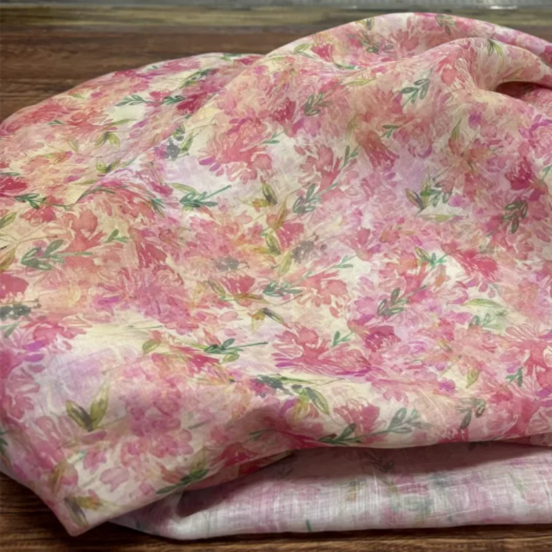 

100x138cm pink ramie fabric is suitable for making clothes such as breathable shirts and dresses in summer.