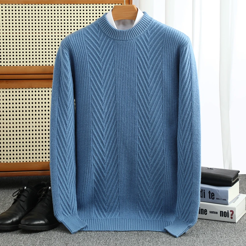 

Autumn Winter New 100% Woolen Sweater Men's Round Neck Thickened Sweater Loose Business Casual Knitted Cashmere Priming Pullover