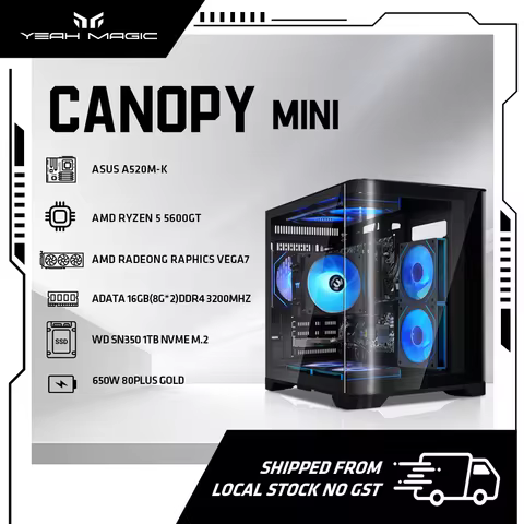 YEAH MAGIC Gaming Desktop AMD Ryzen 5 5600GT 3.9GHz 16GB(8G*2) DDR4 3200 1T NVME SSD ARGB 7 Fans Win 11 Home Gamer Desktop PC