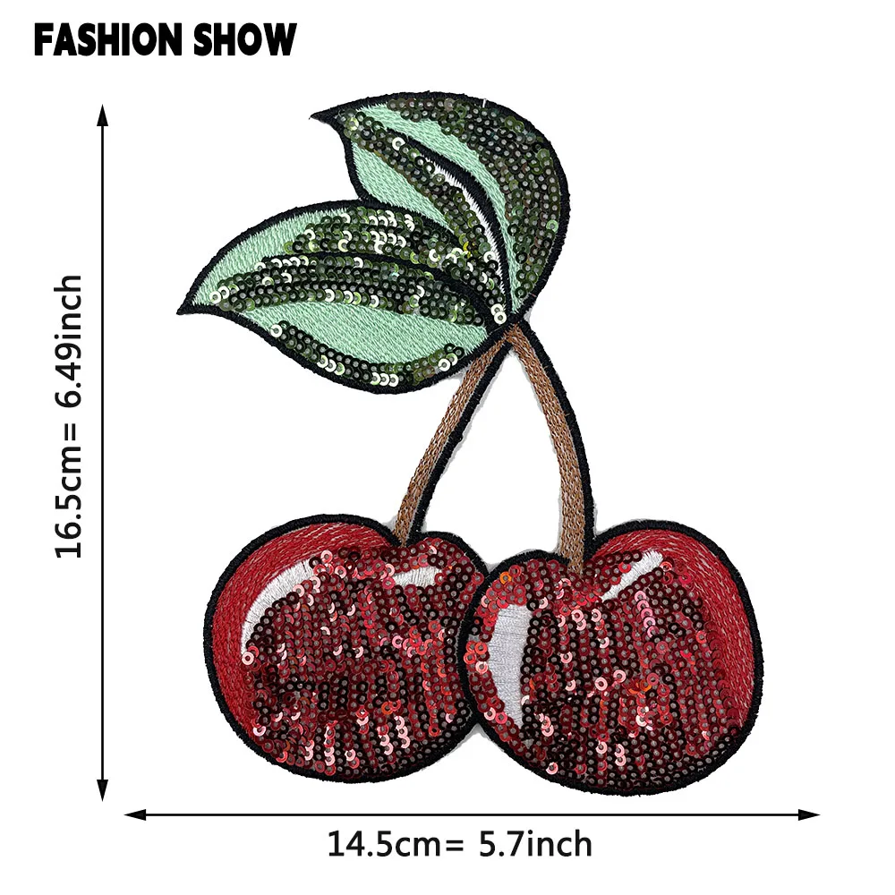 Sequin Cherry Embroidery Patch, Can Be Ironed or Sewn by Hand, Clothing DIY Decorative Patch, Trendy Brand Sweatshirt Decoration Clothing Accessories, Personalized Customization