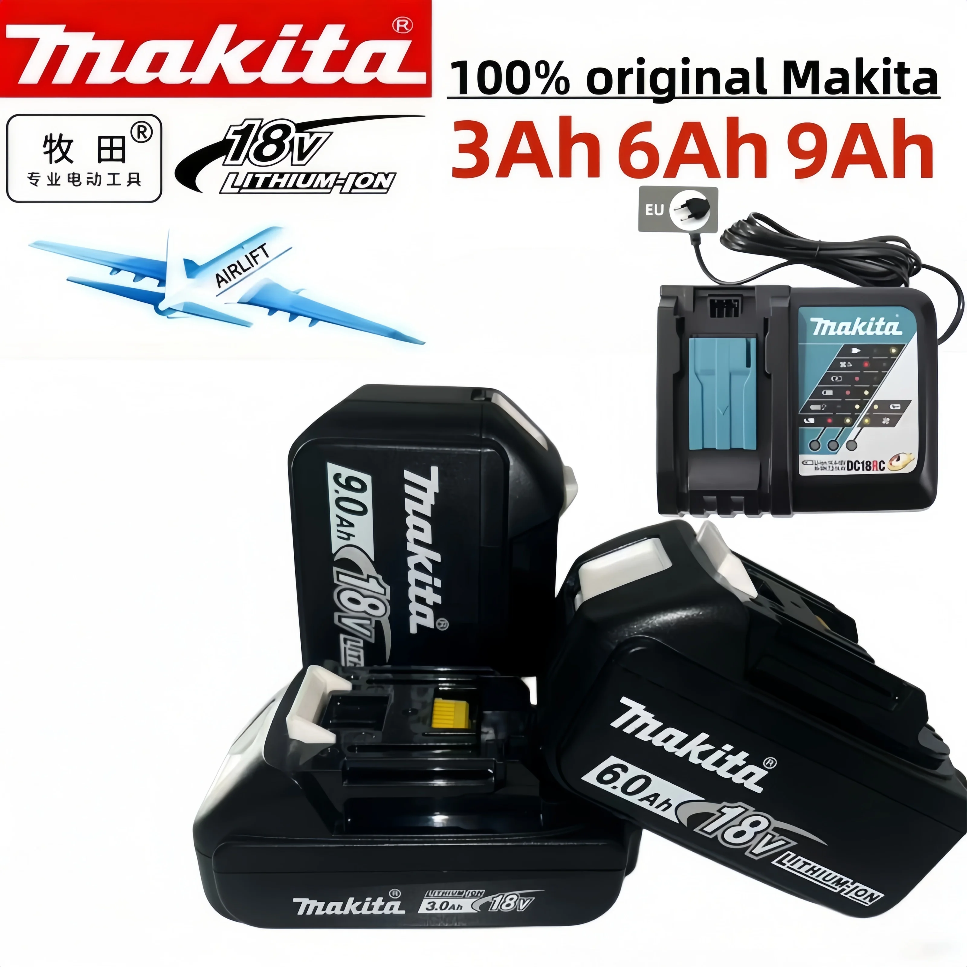 Batería Recargable Original Makita de 18V 3.0Ah 6.0Ah 9.0Ah BL1860 BL1850B BL1830B para Herramientas Eléctricas con Cargador de 18V