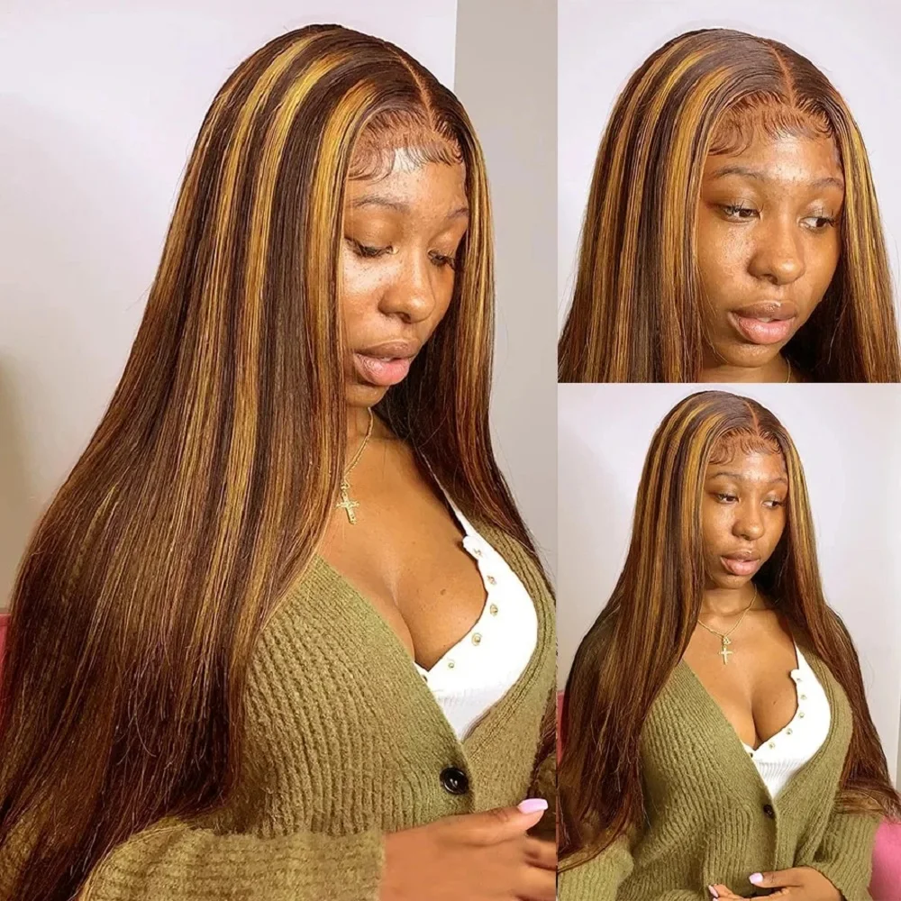 13x4 Highlight Straight Lace Front Human Hair Wigs Honey Blonde Colored 13x6 Lace Frontal Wavy Wigs Pre Plucked 360 Full Wig