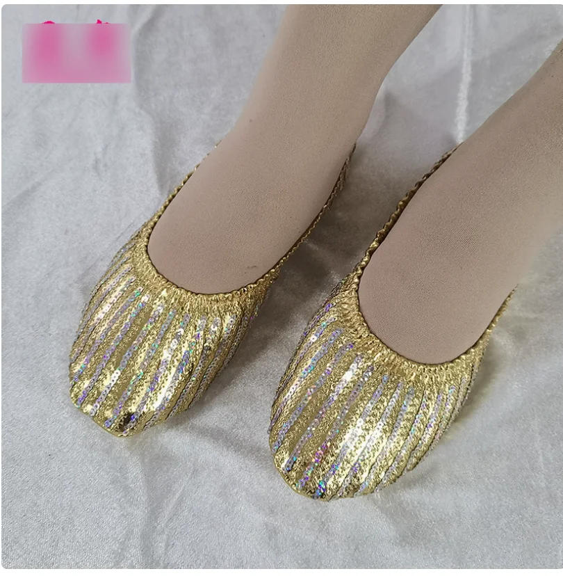 1pair/lot Women Professional Belly Dance Leather Sole Soft Dancing Shoes lady casual sequined danicng shoes