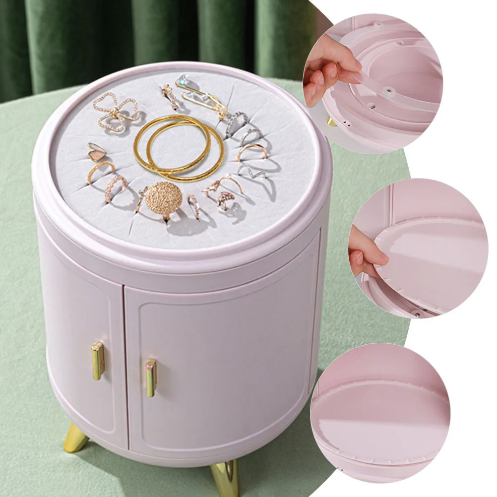 Rotating Design Jewelry Box Cylindrical Large Capacity Earring Storage Container Necklace Storage Case Home Decor