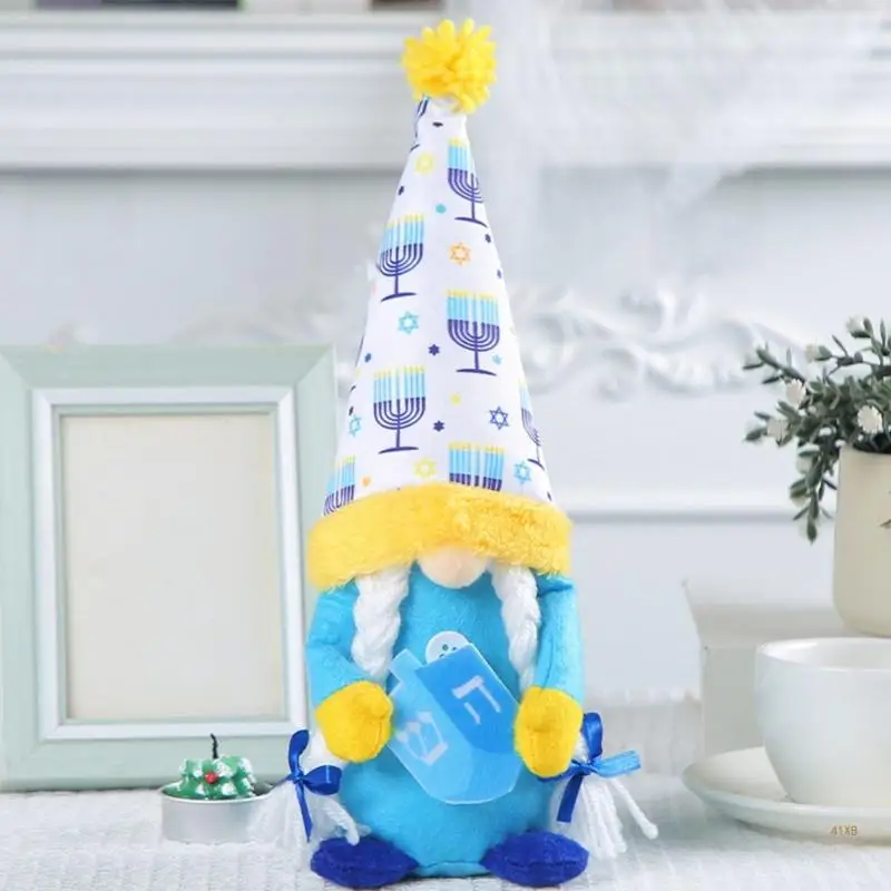 41XB Hanukkah GNOME Dekorasi Chanukah Mewah Patung Boneka Kurcaci untuk Rak Dapur