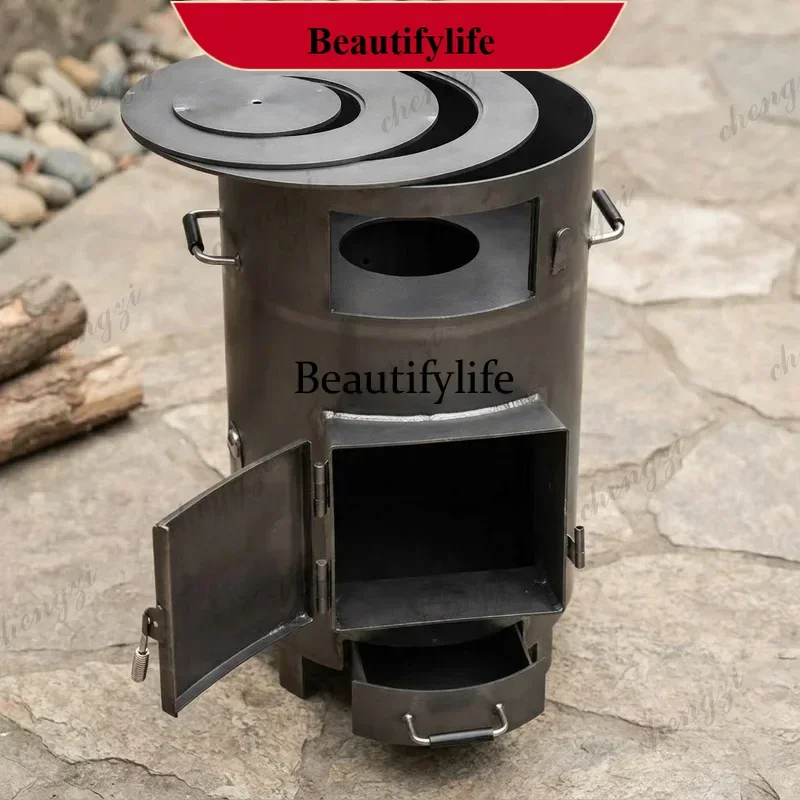 Chimeneas Outdoor Wood Stove Integrated Heating Cooking Furnace Heavy Steel Firewood Coal Dual Purpose for Rural Indoor Use