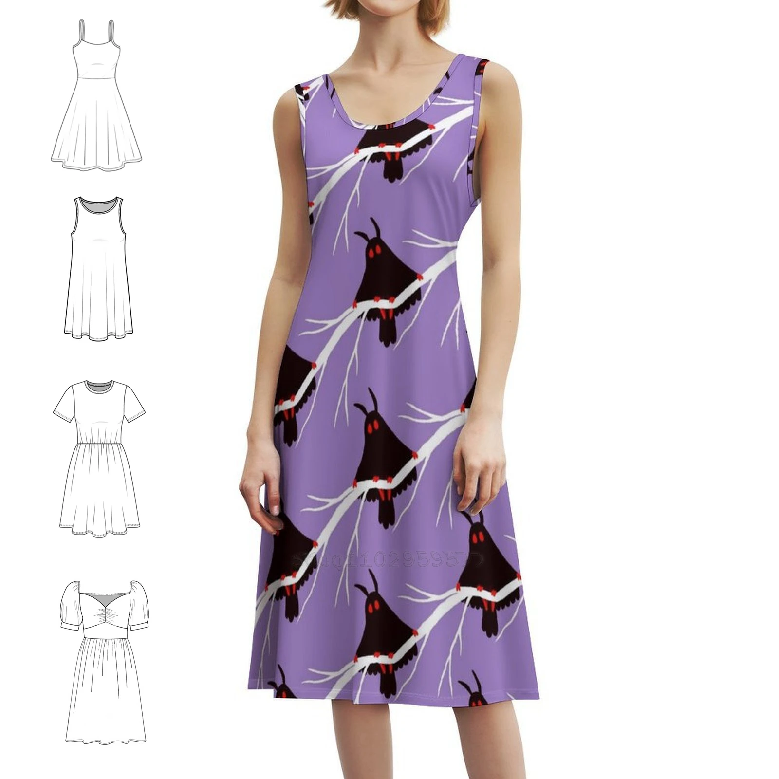 Mothman Floral Smock Dress For Women Spring Summer Casual Dress For Party Mothman Purple Black Red Owl Cryptid Women's Dress